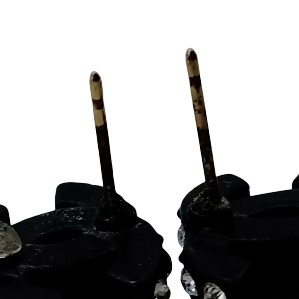 CHANEL Black and Silver Crystal Stud Pierced Earrings - Picture 7 of 7